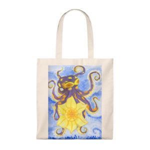 Octopus Holding Daffodil - Tote Bag - Vintage