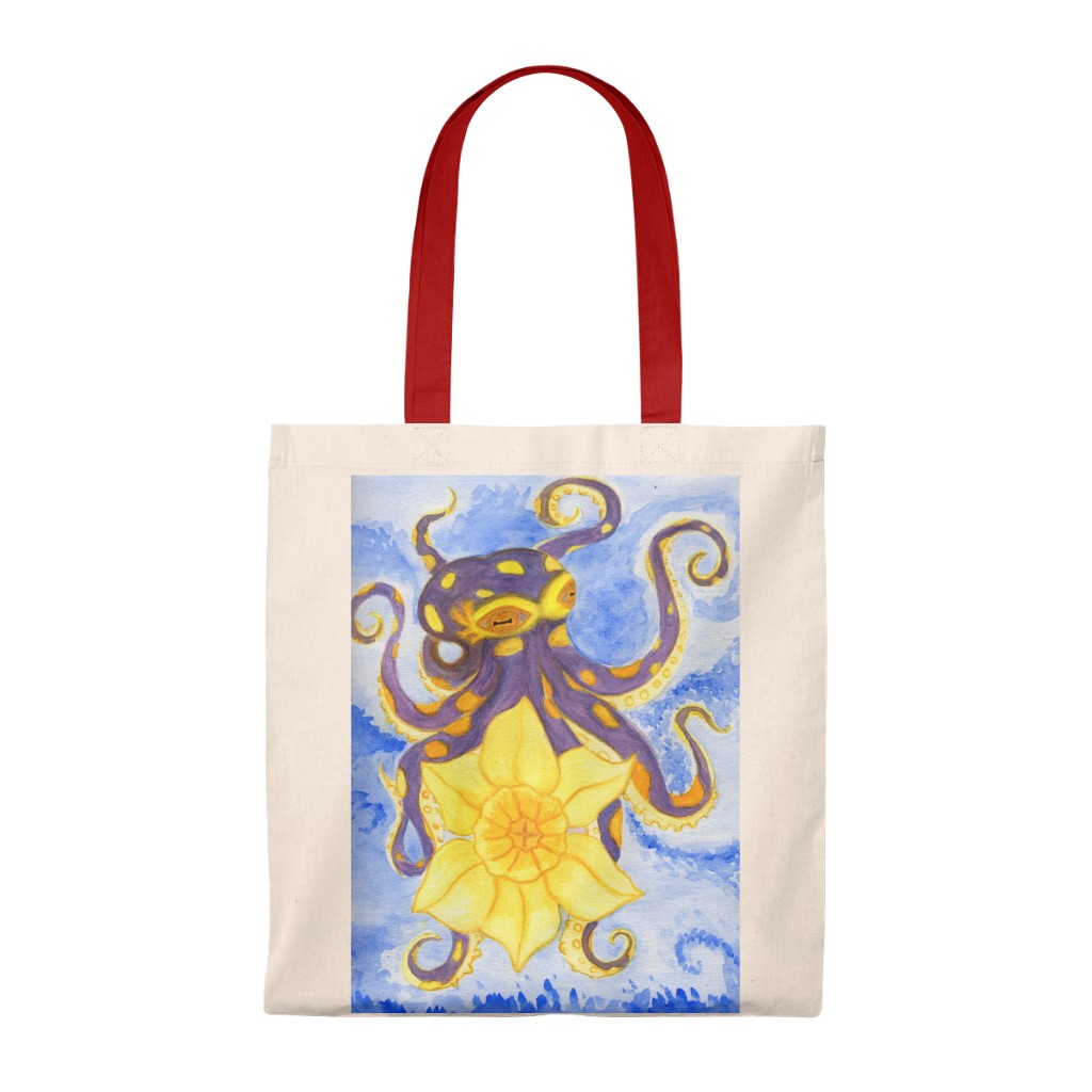 Octopus Holding Daffodil - Tote Bag - Vintage - Image 5
