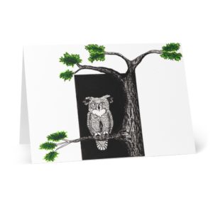 Owl in Tree- Pen and Ink - Greeting Cards (8 pcs)