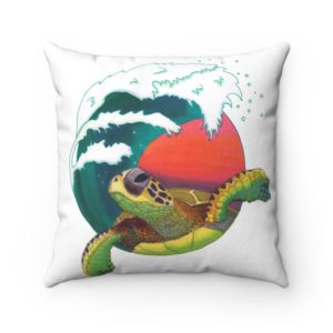 Turtle On Wave Spun Polyester Square Pillow