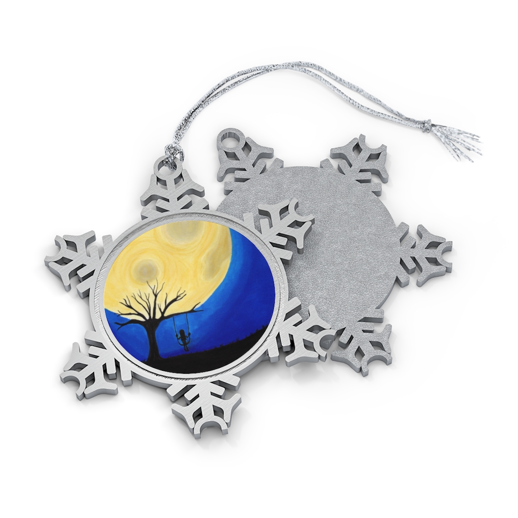 Swinging in The Moonlight Pewter Snowflake Ornament