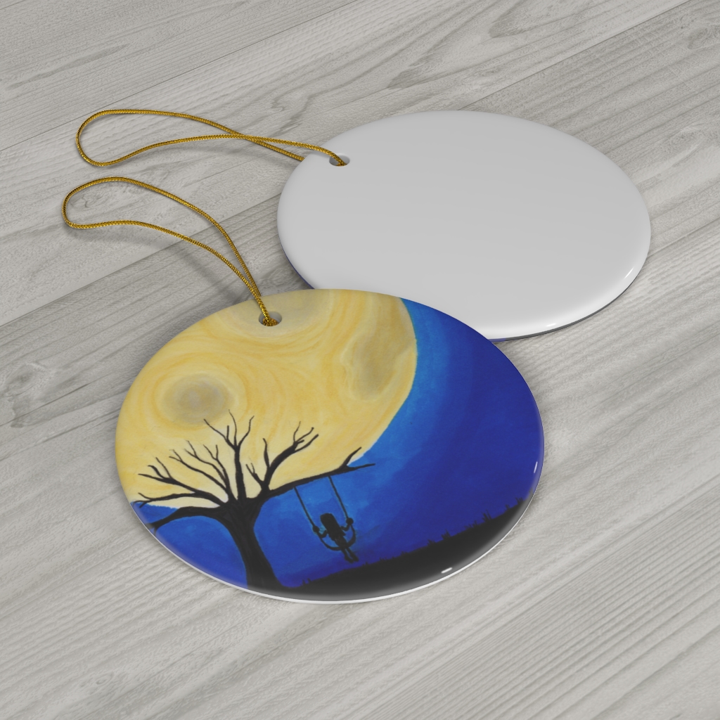Swinging in The Moon Light Round Ceramic Ornaments