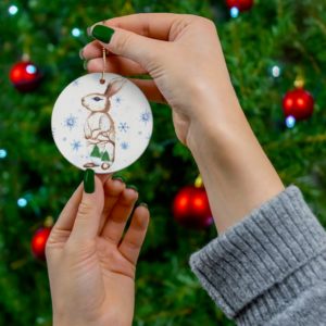 Snow Bunny Round Ceramic Ornaments