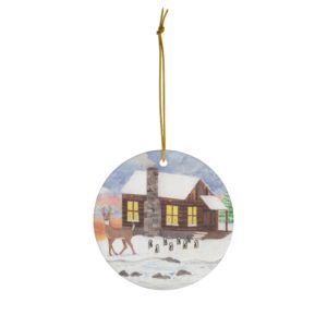 Holiday Cabin Round Ceramic Ornaments