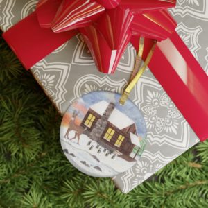 Holiday Cabin Glass Ornament