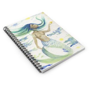 Mermaid Catching Daffodils - Watercolor - Spiral Notebook - Ruled Line