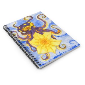 Octopus with Daffodils - Purple, Yellow, and Blue Watercolor - Spiral Notebook - Ruled Line
