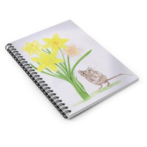 Mouse With Daffodil - Colored Pencil Drawing - Spiral Notebook - Ruled Line