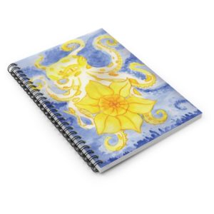 Octopus with Daffodil - Blue and Yellow Watercolor - Spiral Notebook - Ruled Line