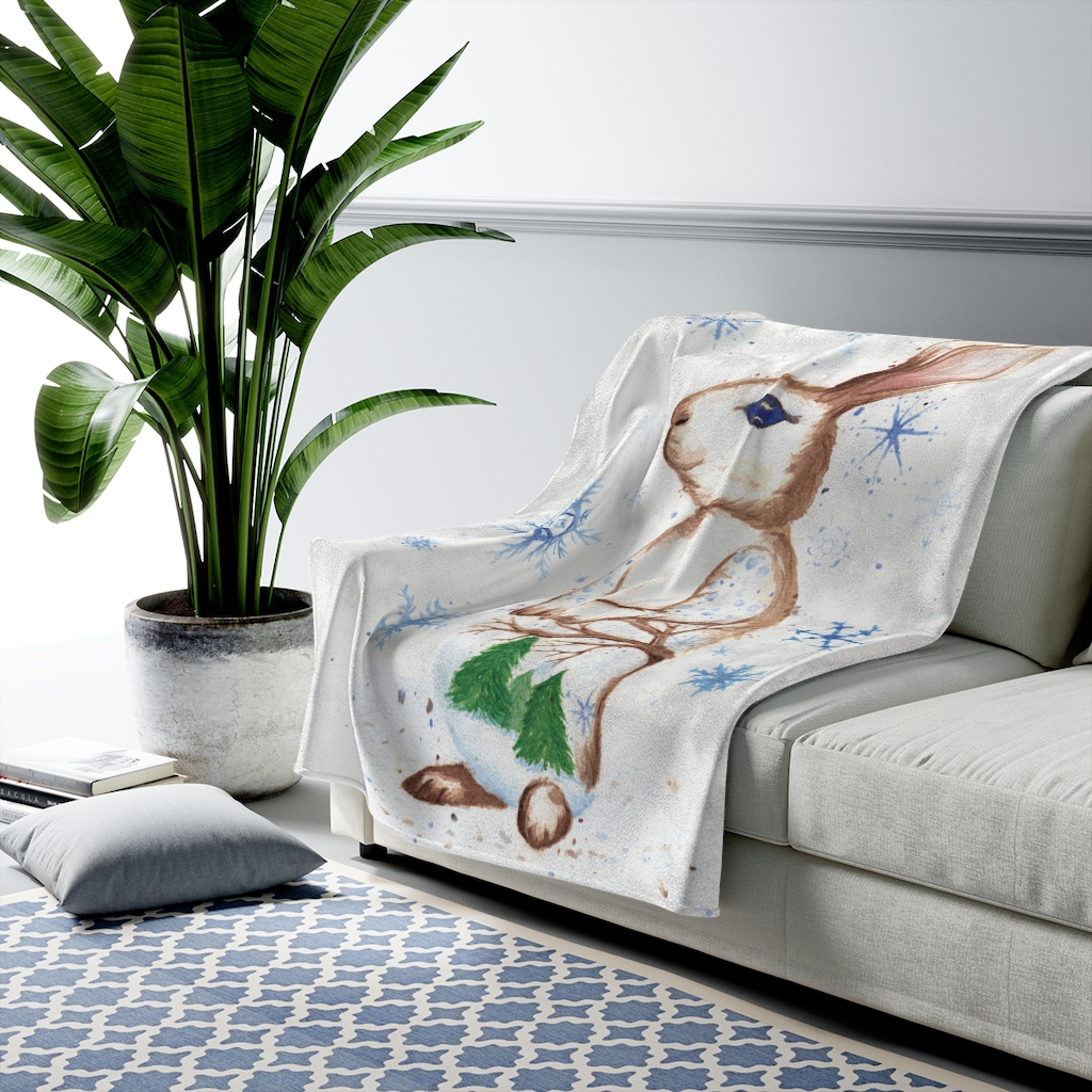 Snowy Bunny Velveteen Plush Blanket - Image 2
