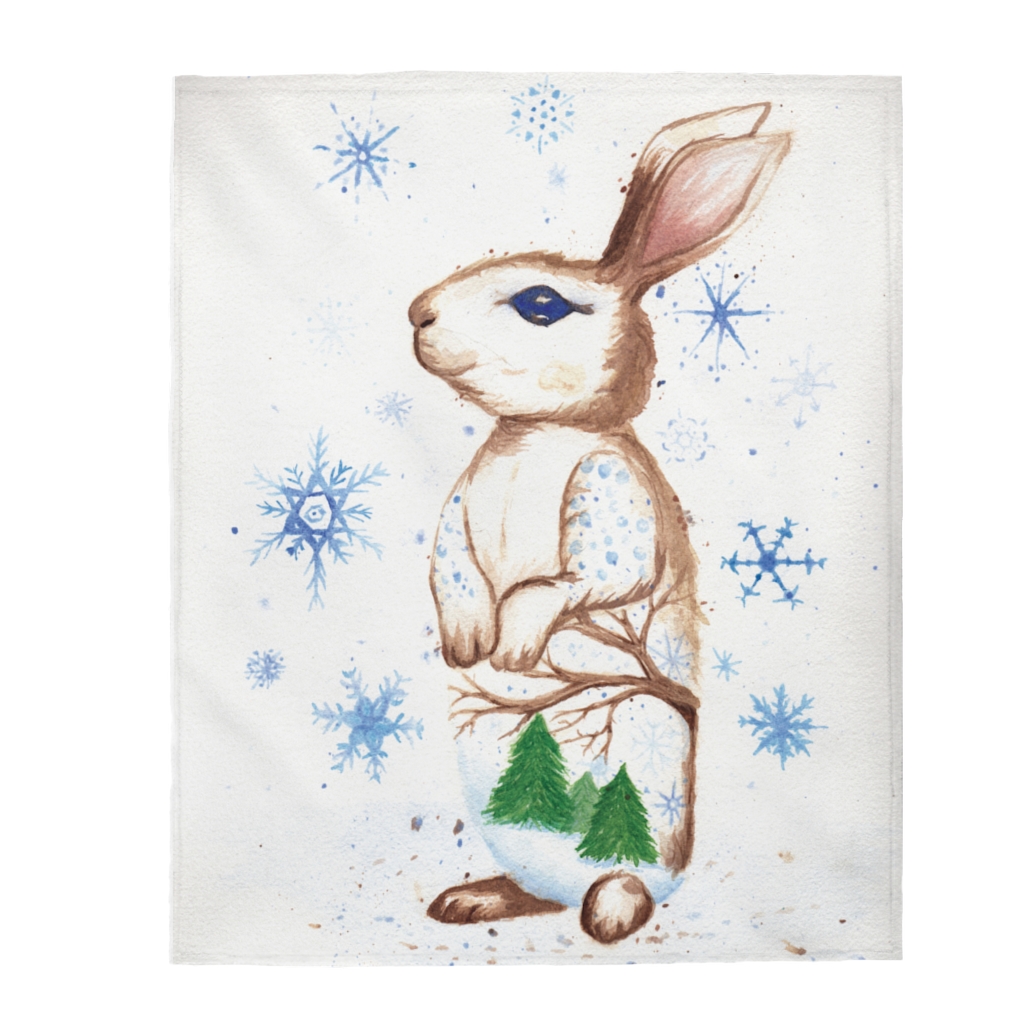 Snowy Bunny Velveteen Plush Blanket