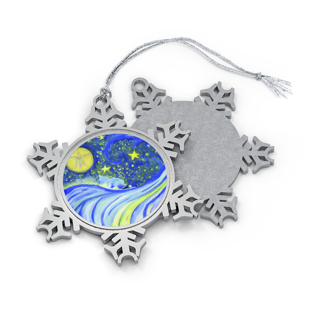 My Dreams Are Made Of On Waves' Design Pewter Snowflake Ornament