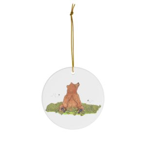 Bear In Flowers Round Ceramic Ornaments
