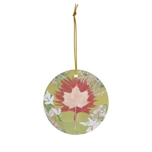Colorful Leaf 2 Round Ceramic Ornaments