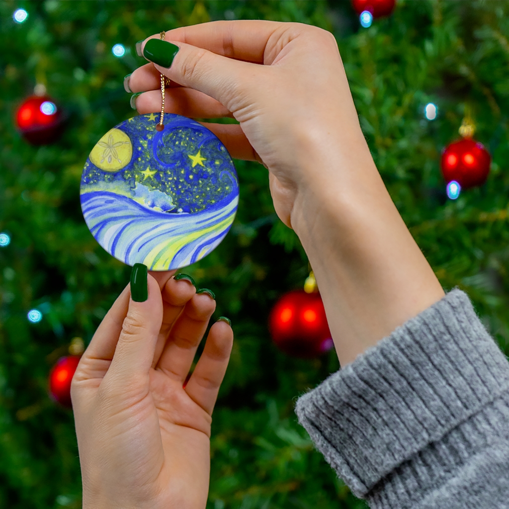 My Dreams Are Made On Waves' Design Round Ceramic Ornaments - Image 3