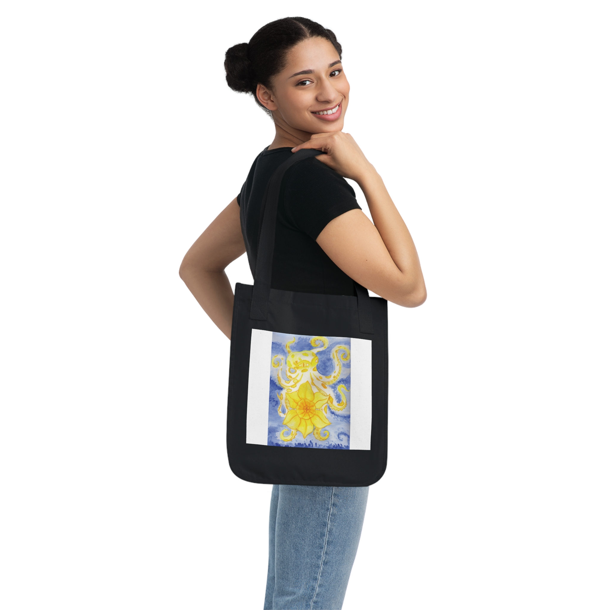 Octopus Holding Daffodil Organic Canvas Tote Bag - Stylish and Practical Carryall for Everyday Use - Image 8