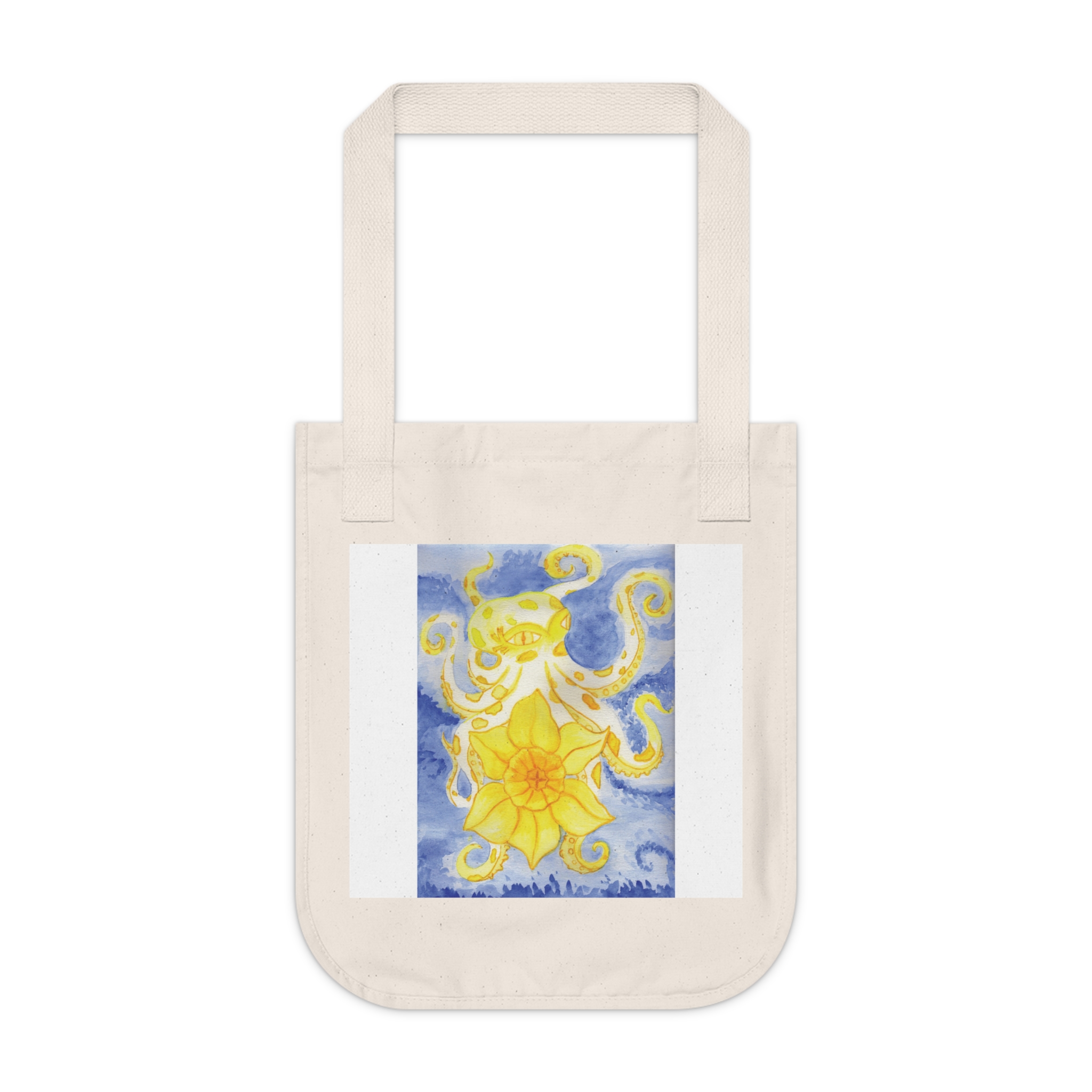 Octopus Holding Daffodil Organic Canvas Tote Bag - Stylish and Practical Carryall for Everyday Use