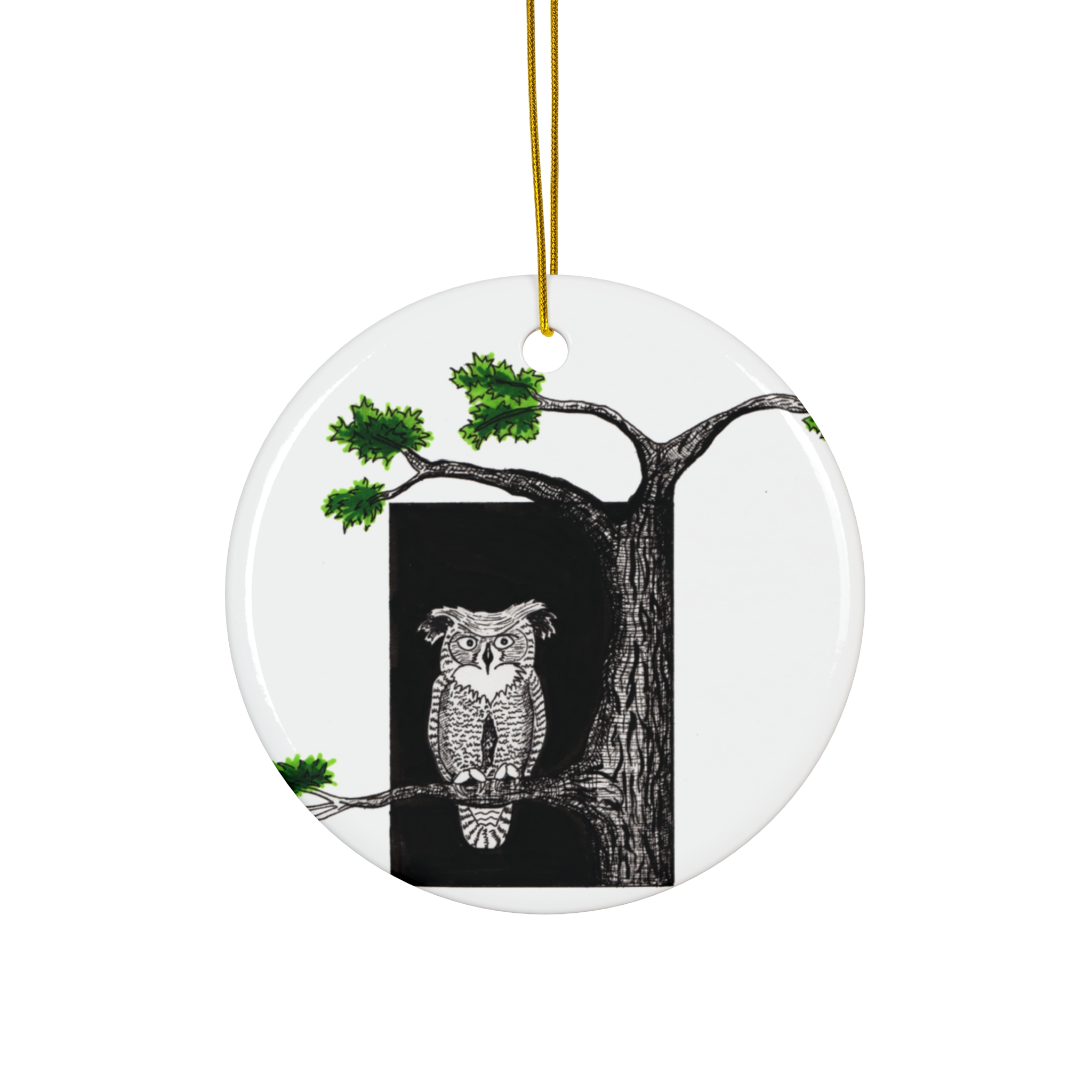 Owl In Tree Round Ceramic Ornaments - Charming Holiday Gift for Tree Decor