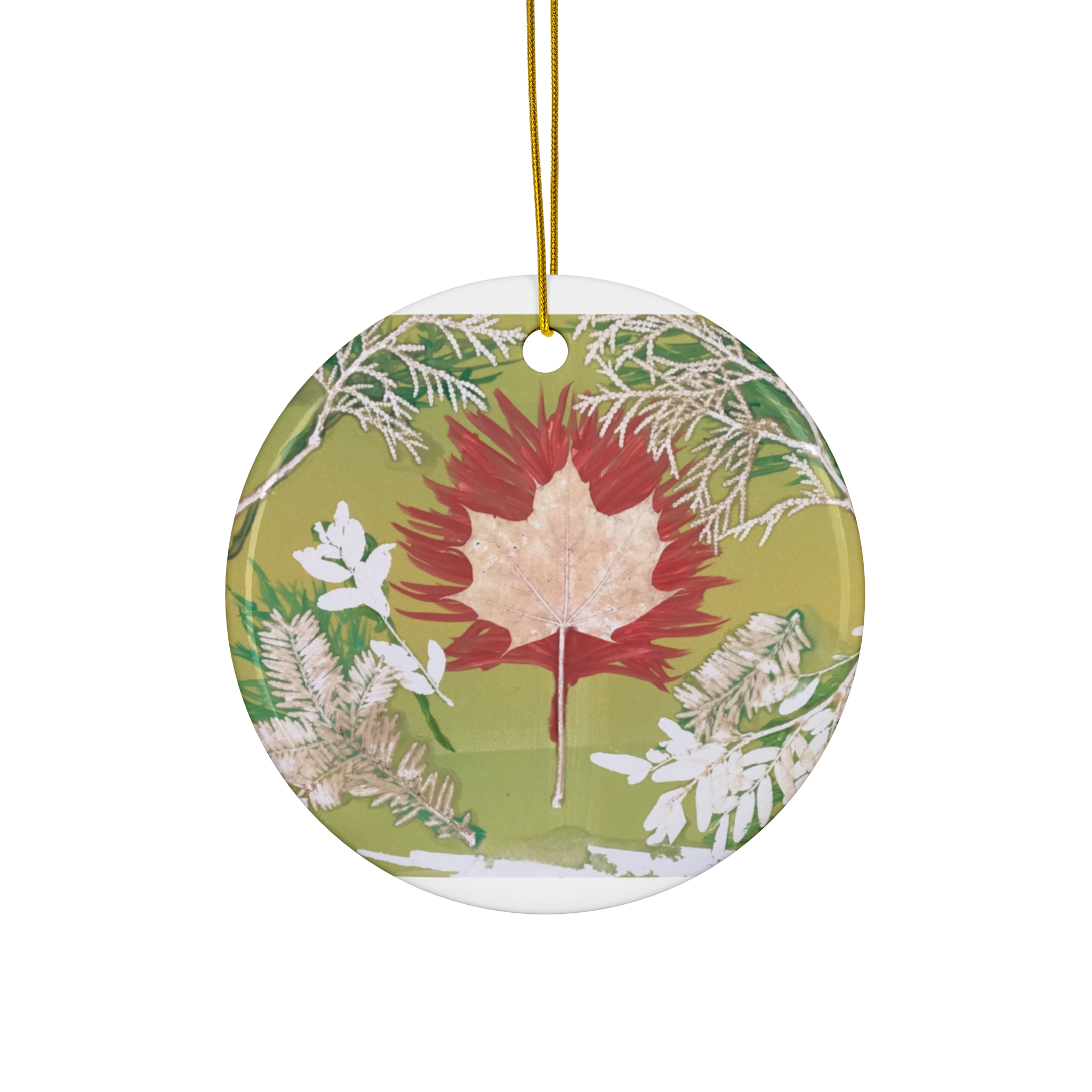 Colorful Leaf Round Ceramic Ornaments - Unique Holiday Decor Gift | Unique Gift Idea