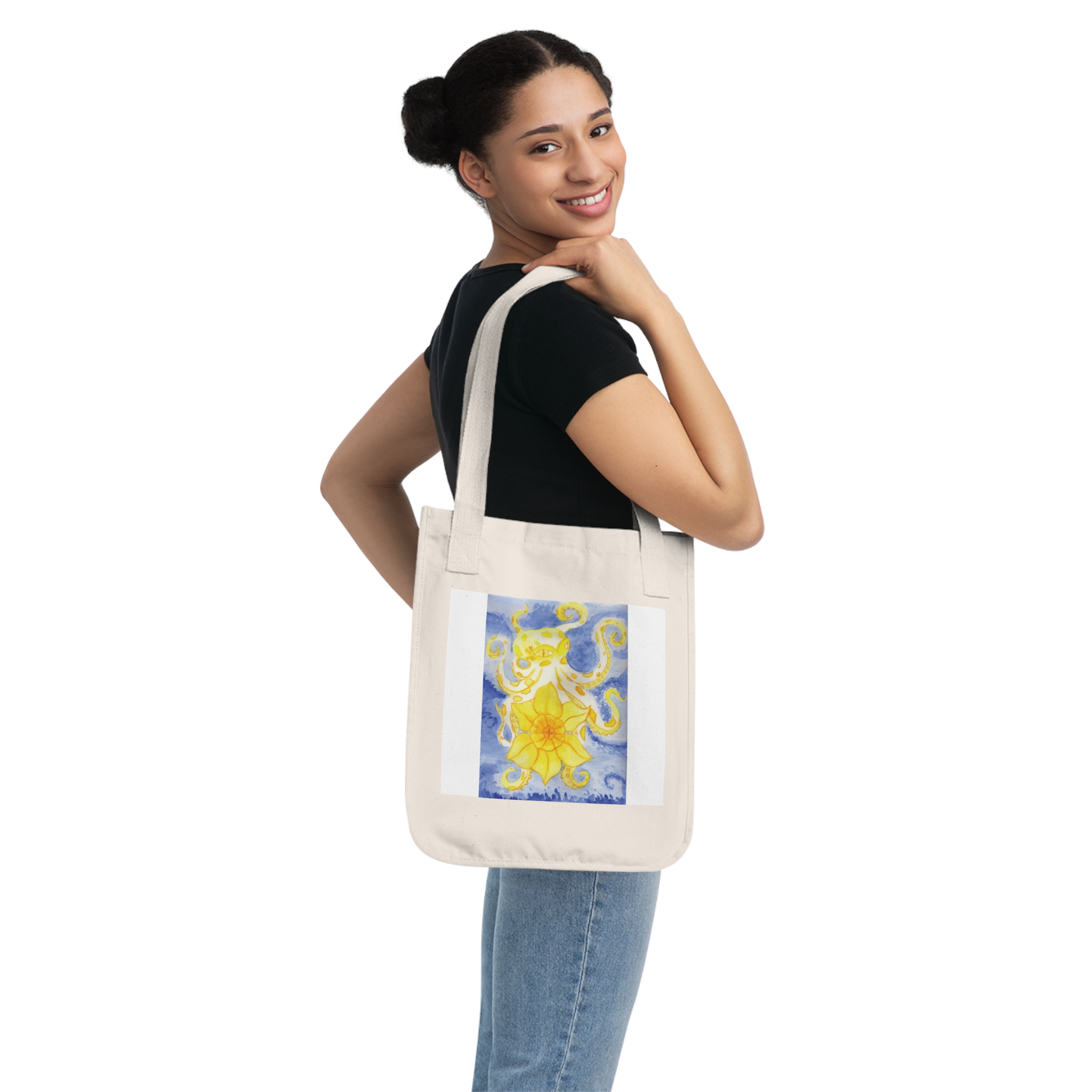 Octopus Holding Daffodil Organic Canvas Tote Bag - Stylish and Practical Carryall for Everyday Use - Image 4
