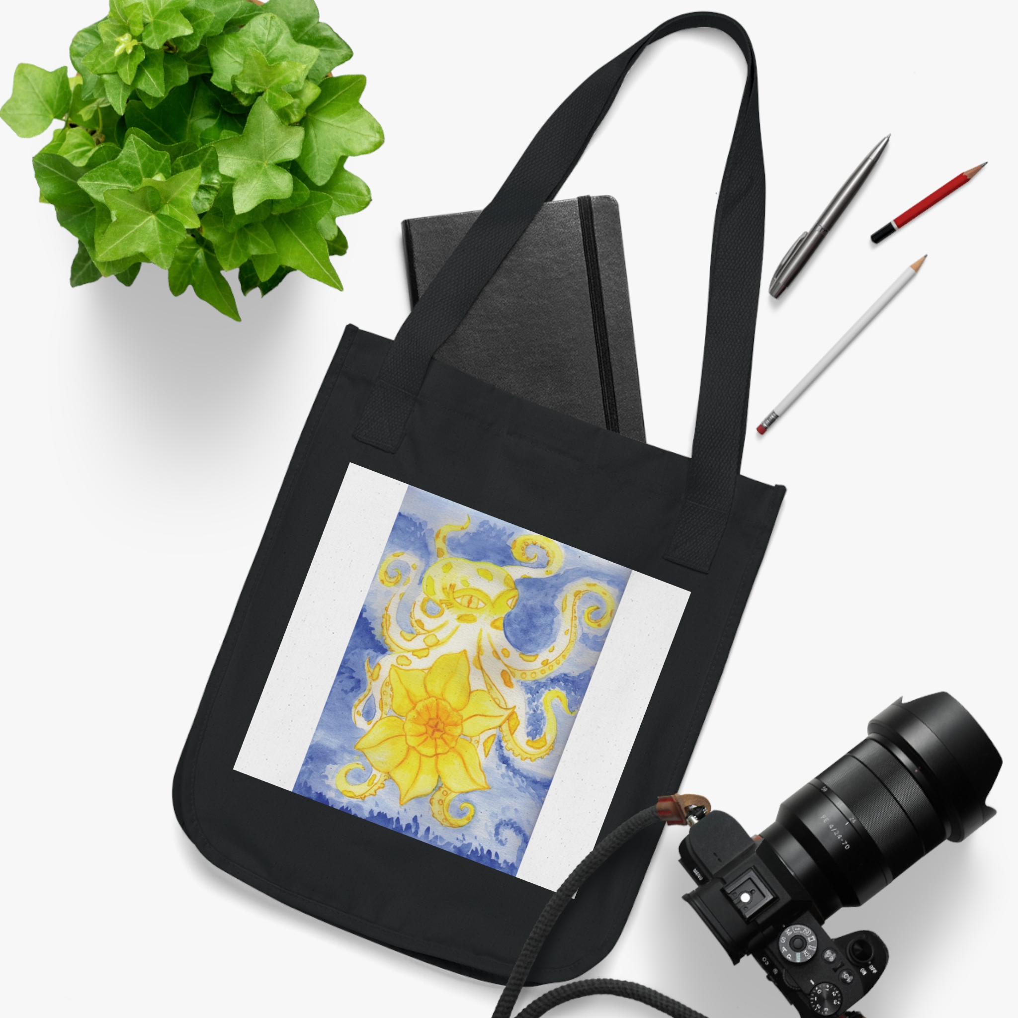 Octopus Holding Daffodil Organic Canvas Tote Bag - Stylish and Practical Carryall for Everyday Use - Image 7