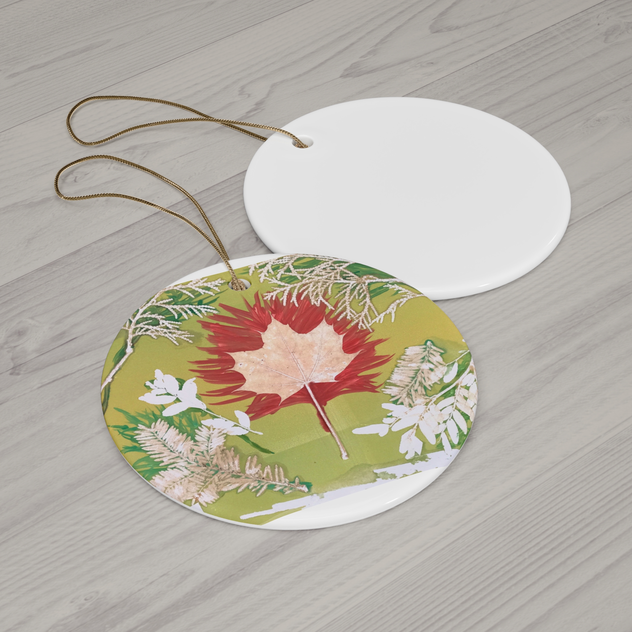 Colorful Leaf Round Ceramic Ornaments - Unique Holiday Decor Gift | Unique Gift Idea - Image 2