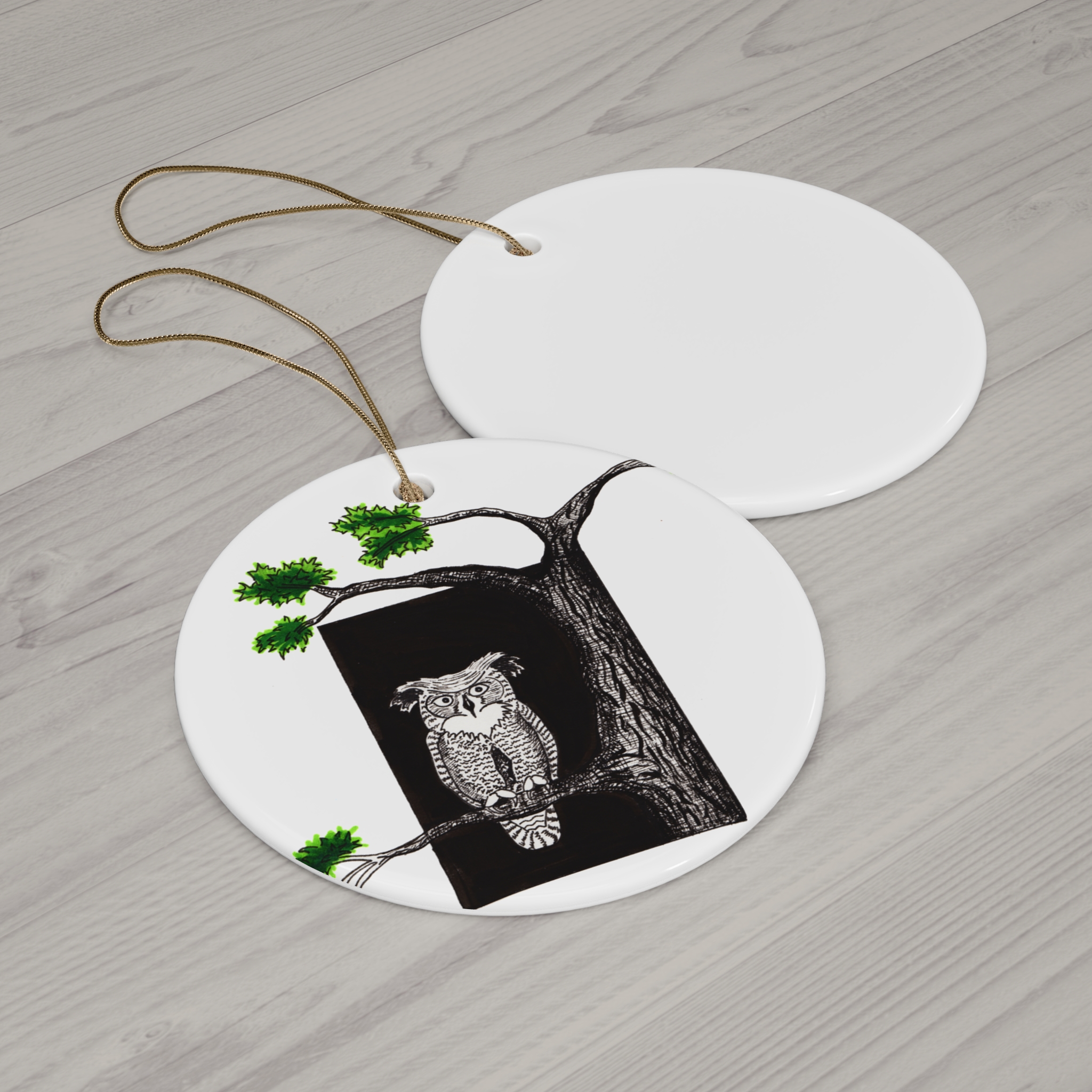 Owl In Tree Round Ceramic Ornaments - Charming Holiday Gift for Tree Decor - Image 2