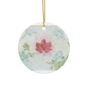 Colorful Leaf 2 Round Ceramic Ornaments - Festive Holiday Gift | Unique Gift Idea