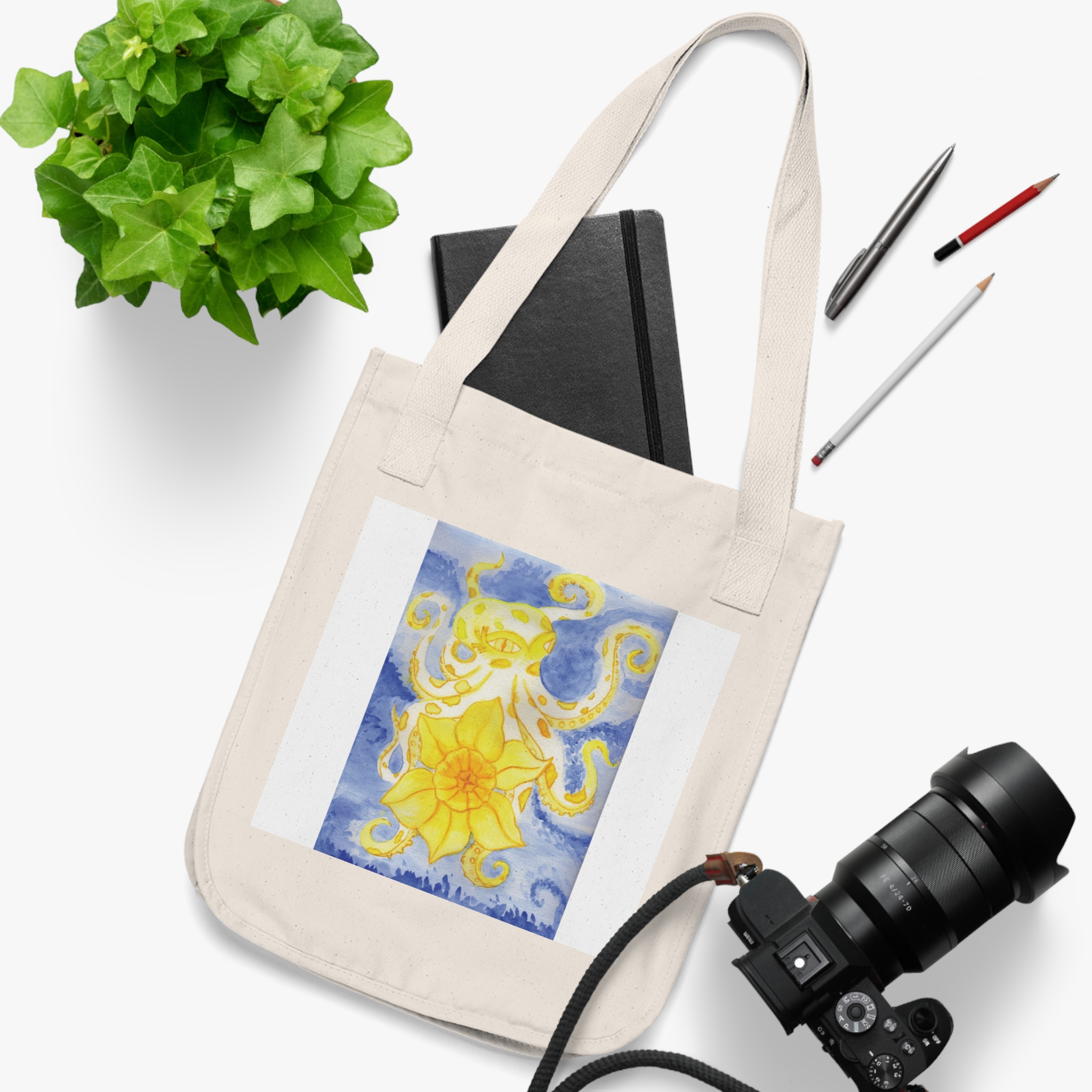 Octopus Holding Daffodil Organic Canvas Tote Bag - Stylish and Practical Carryall for Everyday Use - Image 3
